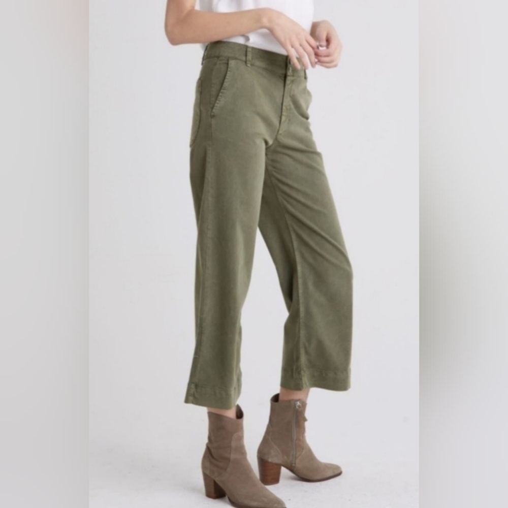 Oak + Fort Olive Green Wide Leg Cropped Jeans Size 27